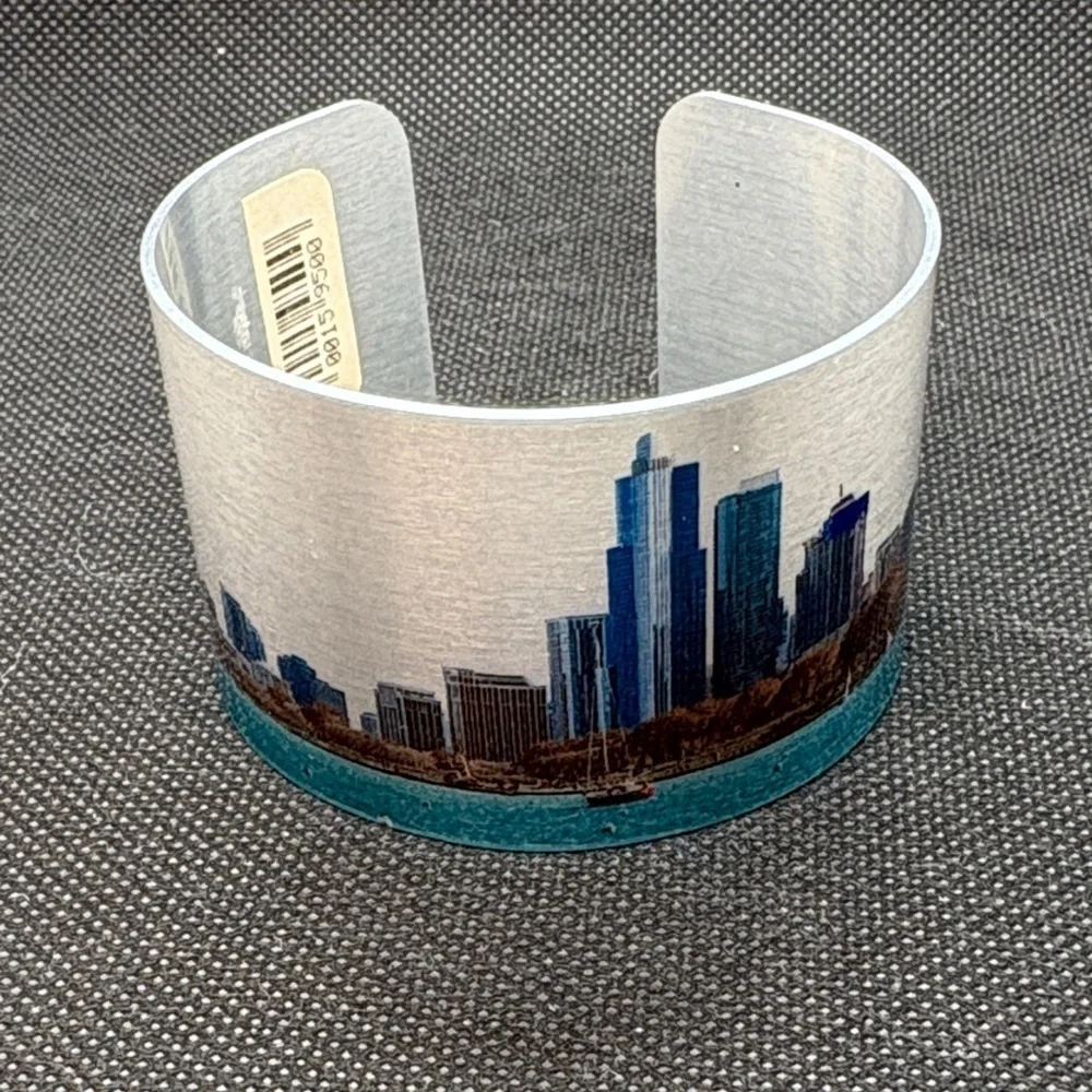 Chicago Skyline Aluminum Cuff Bracelet - Silver and Blue